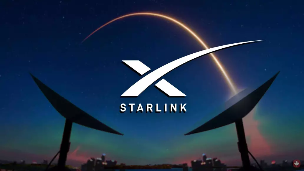 Starlink logo over radar dishes